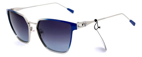 Anteojos De Sol Gafas Valeria Mazza 7372 Polarizado Lente Negro Varilla Plateado Armazón Azul Diseño 004