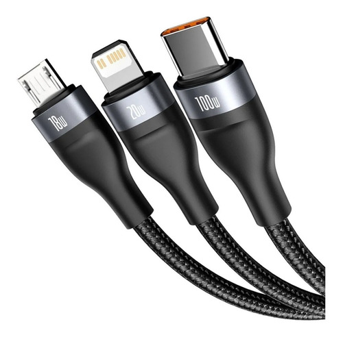 Cable 3en2 1,2m Usba/usbc A Lightning/ Microusb/ Usbc 100w