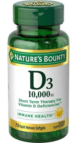 Vitamina D3 10.000 Iu Natures Bounty - 72 Cápsulas Made Usa