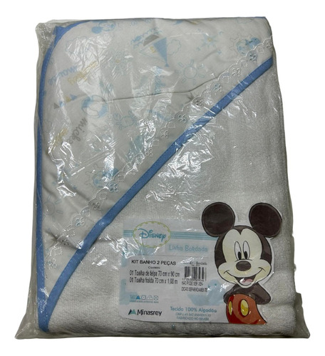 Kit Banho Bebê 2 Peças Linha Bordada Mickey Disney Toalha