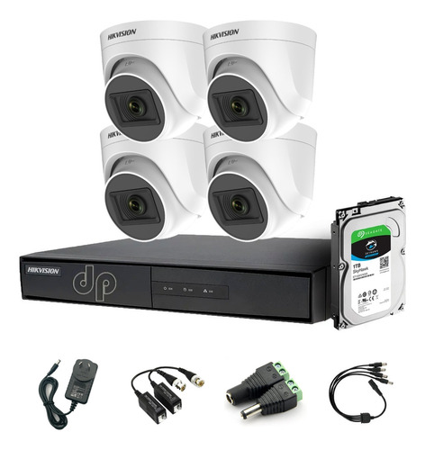 Kit Seguridad Hikvision Dvr 4ch + 1 Tb + 4 Cámaras Hd Psenda