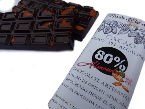 Imagen 1 de 6 de Chocolate 80% Cacao Almendra Sin Azucar Stevia Keto Vegano