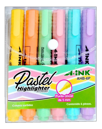 6 Plumones Colores Pastel A-ink Marcadores Punta Cincel