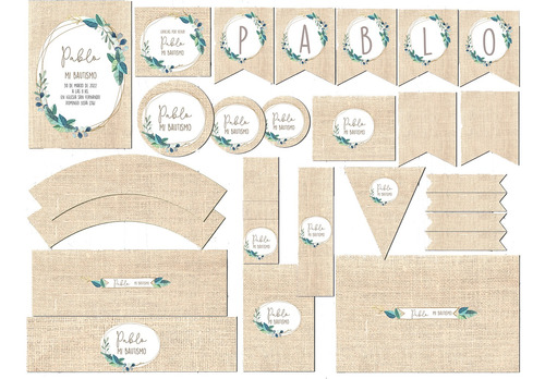 Kit Imprimible Campestre Bautismo Boda Texto Editable!