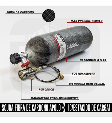 Scuba Fibra De Carbono - 300bar - 6.8lts + Estacion De Carga