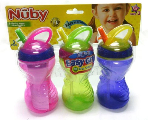 Nuby Flipit Easy Grip Straw Cup Pack De 3 Vasos De 10 Oz