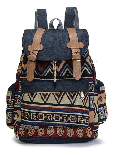 Mochila Estudiante De Estilo Étnico Estampada Para Mujer.