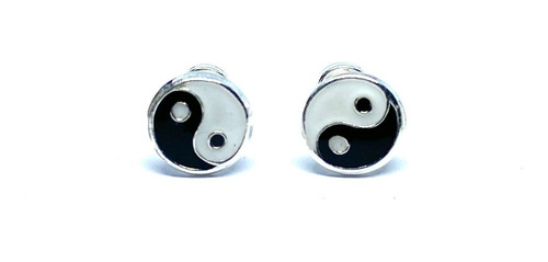 Arete Broquel Yin Yang Plata .925 Broche Bolita Y Estuche 