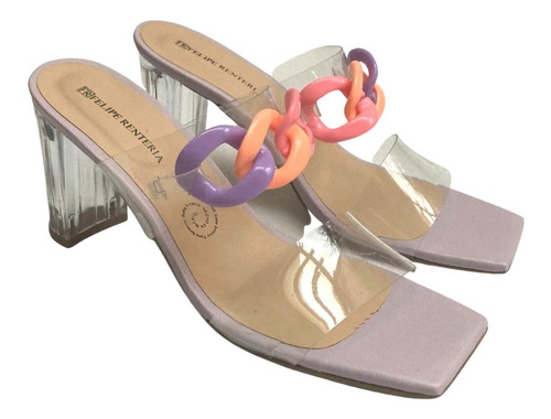Imagen 2 de 8 de Zapatilla Mujer Felipe Rentería Tacón Cristal Cadena Colores