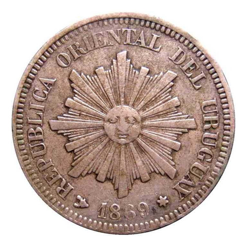 Uruguay Antigua 2 Centésimos 1869 Ceca H En Impecable Estado