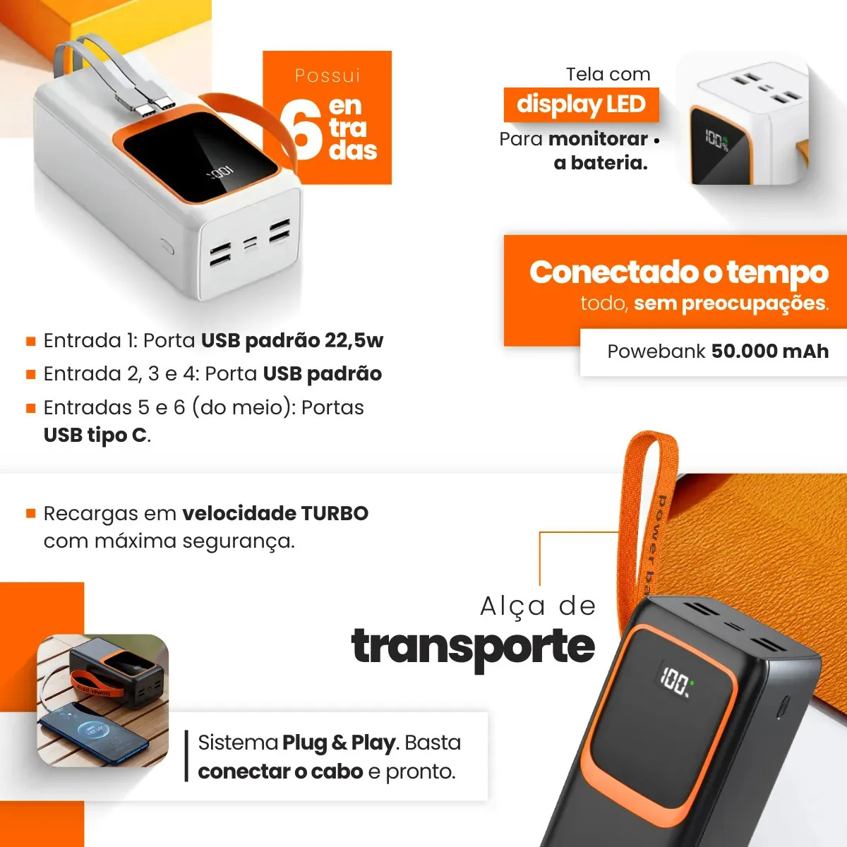 Power Bank Turbo Carregador Portátil 50.000mah Turbo 22.5w Premium Universal Rápida Carga Para... 3