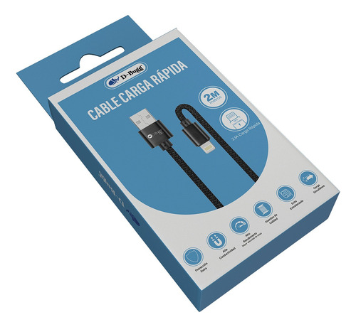 Cable Trenzado De Nylon Usb A Lightning Carga Rápida 2m Negro