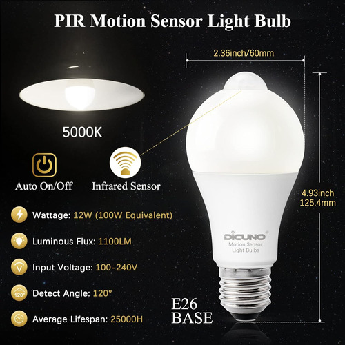 Bombilla Led E26 Con Sensor De Movimiento De 12 W