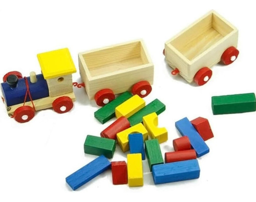 Tren Madera Juguete Arrastre Juego Bloques De Construcción