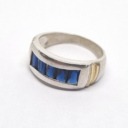 Imagen 5 de 8 de Anillo Plata Y Oro Con Piedra Azul
