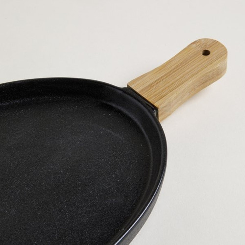 Fuente Oval Simil Hierro Con Mango De Bamboo 31x21cm