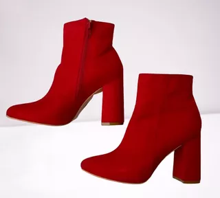 Zapatos Mujer Botines Rojo Botas Con Taco