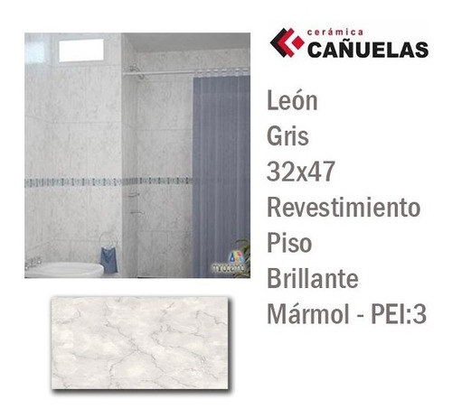 Imagen 3 de 5 de Ceramica Cañuelas 32x47 Leon Gris Briilante Piso Pared X1 M2