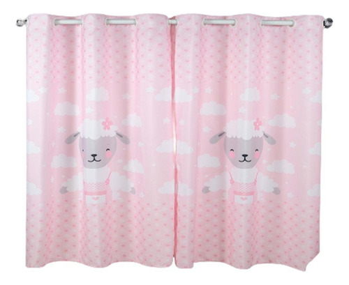 Cortina Infantil Sublimada Estampada 2,00 X1,50m Ovelha Rosa