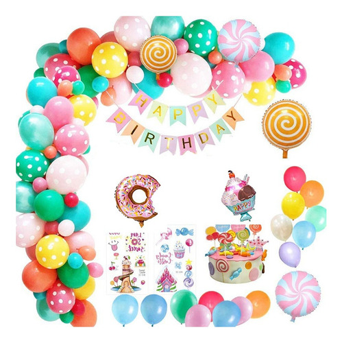 Fiesta Cumpleaños Decoracion Set Kit Globos Linium Colores Color Candy