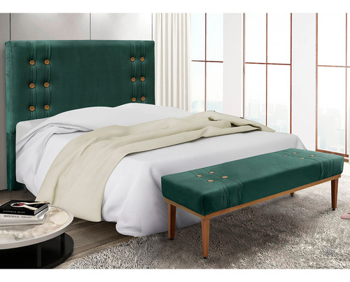 Kit Recamier E Cabeceira Santorini Spz 195cm King Veludo Cor Verde-2235