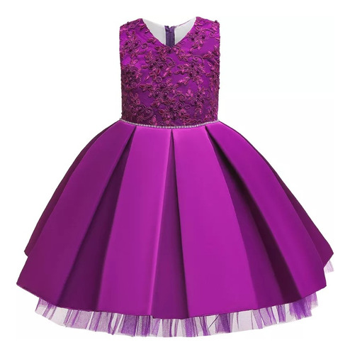 Vestido Niña Violeta Con Pechera Perlas Y Brillos Fiesta