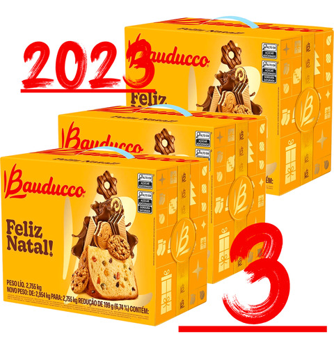 Kit 3 Cesta De Natal Bauducco Grande 20 Itens Original C Nf