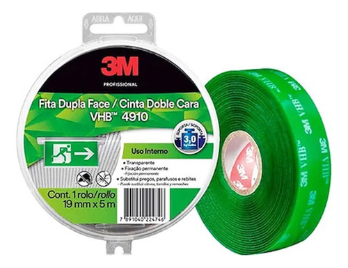 Cinta Para Colgar Espejos 3m Doble Bifaz Vhb 4910 19 Mm 5mts