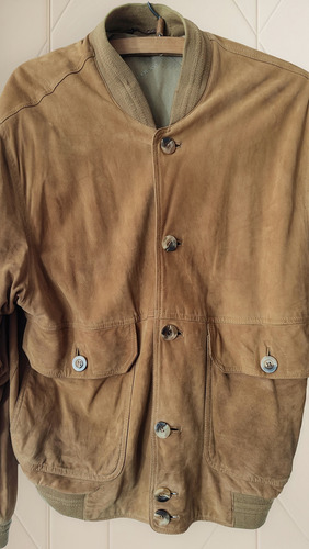 Campera Tipo Bomber De Cuero Nobuk Estilo Universitaria