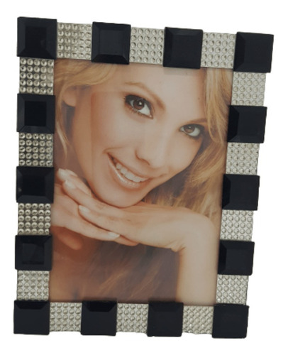 Porta Retrato Vidro Preto Com Strass