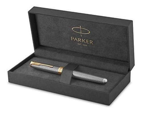 Lapicera Parker Sonnet Prestige Plata Borde Dorado Fino Negr