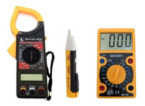 Kit Medição Alicate Amperímetro Multímetro E Detector Tensão