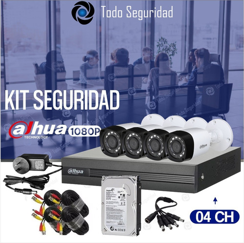 Kit Seguridad Dahua Cctv Dvr 4ch + 4 Camara 2mp 1080p+disco