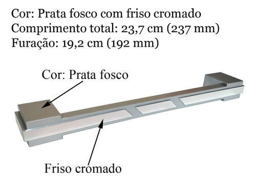 8 Puxador 192mm Rack Criado Mudo Cômoda Gavetas Móveis Prata Fosco Lisa
