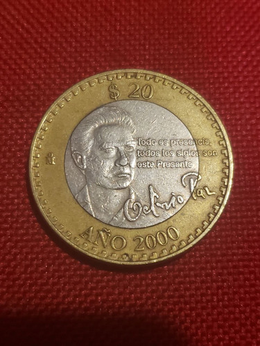 Moneda 20 Pesos Octavio Paz Año 2000