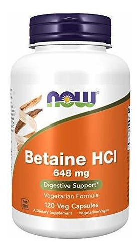 Suplemento Digestivo Betaina Hcl 648 Mg, 120 Cápsulas Veganas
