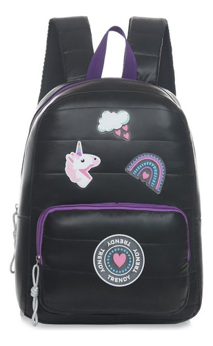 Mochila Trendy Escolar 16836 Color Negro Diseño Unicornio