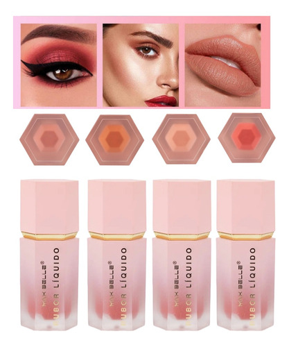  Pack 4 Rubor Liquido Blush Colorete Mate Maquillaje Calidad