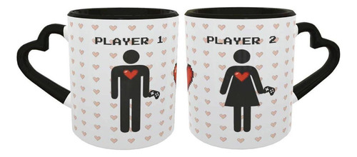 Caneca Coração Casal Player 1 E 2 Hxm Presente Namorados