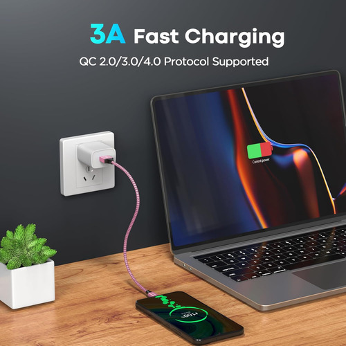Cable Usb C Rosa Etguuds Corto De 1 Pie, Paquete De 2 Uni...