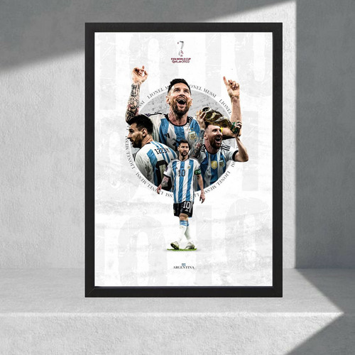 Cuadro Decorativo Lionel Messi 08 - Tamaño A3 30x40 Cm Blanco Negro