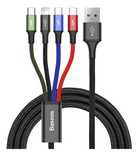 Imagen 1 de 7 de Cable 4 En 1 Baseus 1 Para iPhone 2 Tipo C 1 Microusb 3.5a