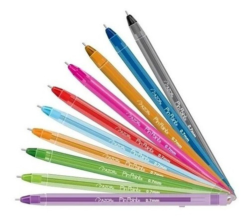 Pluma Lapicero Azor Pin Point Punto Fino 10 Colores Mixtos