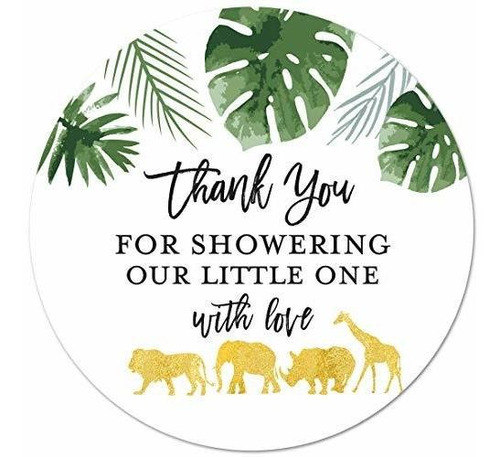 2  Redondo Jungle Safari Baby Shower Agradecimiento Pegatina