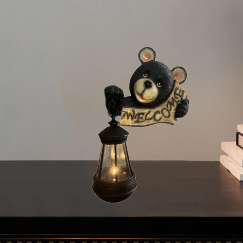 Estatua De Jardín Al Aire Libre De Oso Con Luces Solares