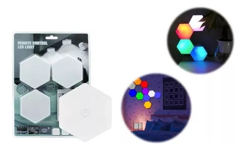 Lampara Hexagonal Luz Led Control Remoto Rgb Colores Kit 3pz