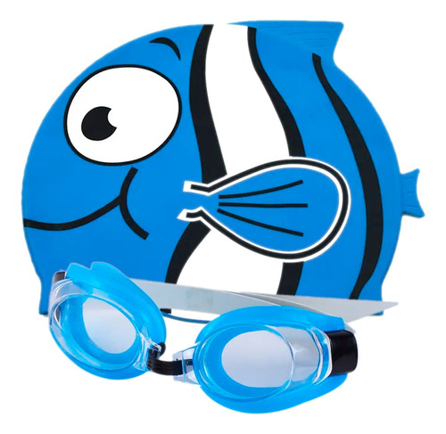 Set Niños Natación Kit Gafas + Gorro Pez Silicona