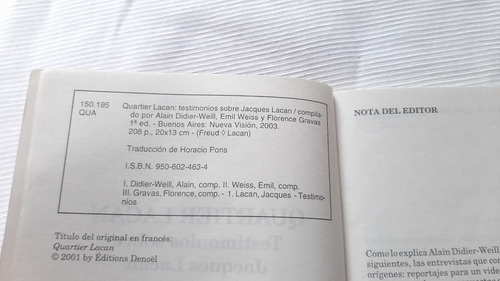 Imagen 3 de 6 de Quartier Lacan Didier Weill Weiss Y Otros Nueva Vision