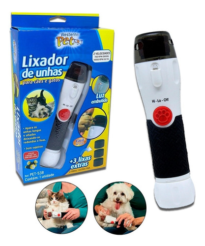 Lixador De Unhas Elétrico Para Cães E Gatos + 3 Lixas Extras