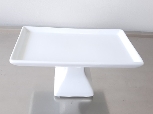 Doceira / Bandeja Decorativa Retangular Com Pé Em Cerâmica